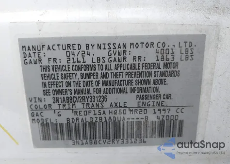 2024 Nissan Sentra Sv Xtronic Cvt z USA, uszkodzony, nr VIN 3N1AB8CV2RY331236